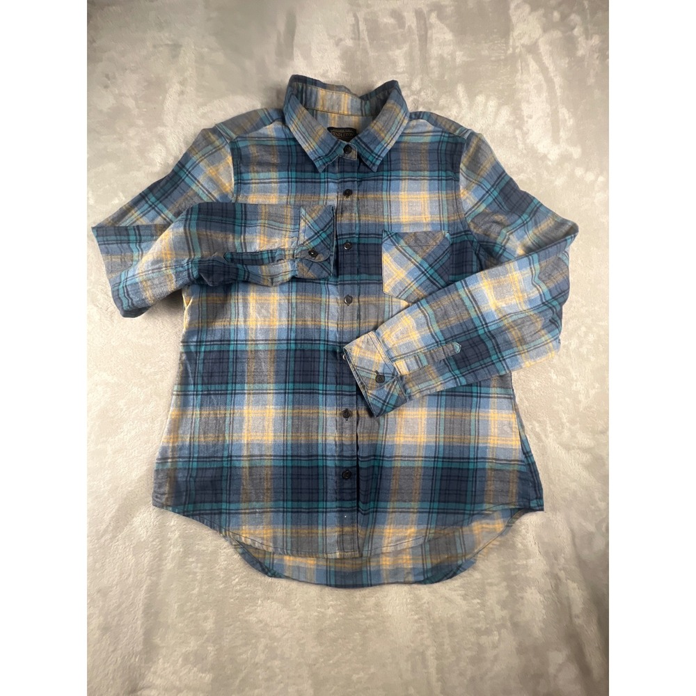 Pendleton Mens Large Blue Yellow Plaid Flannel Button Down Cotton Shirt L